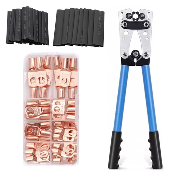 140PCS Copper Ring Terminal Kit with Crimping Pliers Heat Shrink Tubing Battery Cable Lugs Wire Connectors Crimp Terminals for Automotive Marine Electrical Wiring Repair Tool Set (Copper Lugs)