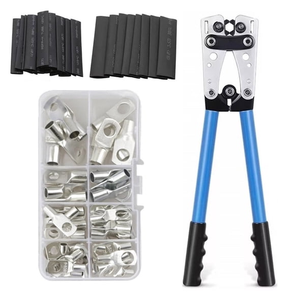 140PCS Copper Ring Terminal Kit with Crimping Pliers Heat Shrink Tubing Battery Cable Lugs Wire Connectors Crimp Terminals for Automotive Marine Electrical Wiring Repair Tool Set (Silver Lugs)