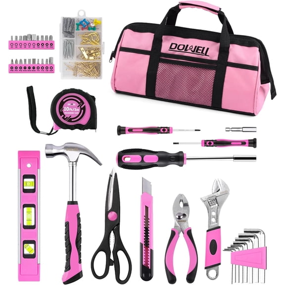 140PCS Pink Tool Kit for Women - Household Essential Tool Set with 14 Storage Bag