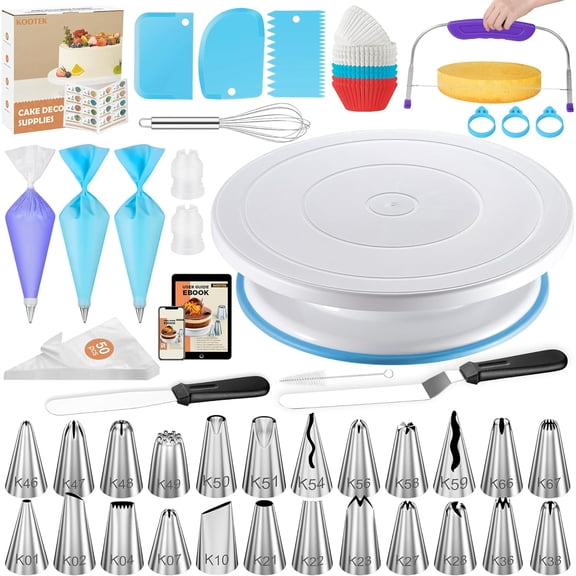140PCs Cake Decorating Kits, Baking Supplies Tools with Cake Stand Turntable, Piping Bags and Tips, Cake Leveler, Frosting Icing Spatulas & More Accessories for Cake Cupcake Decorations