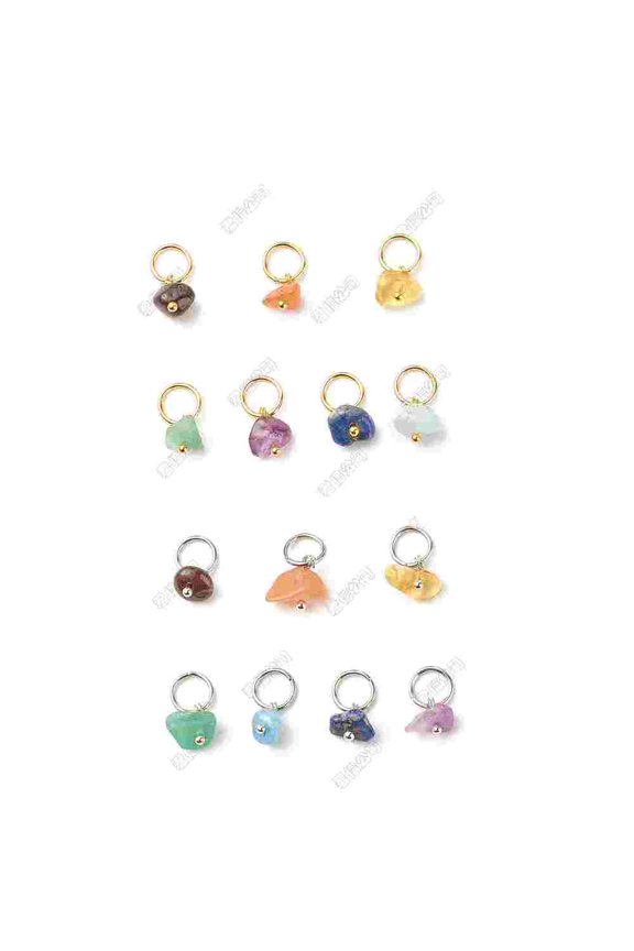 140Pc 14 Style Natural Gemstone Chip Charms with Brass Loops Natural Lapis Lazuli & Green Aventurine & Amethyst Platinum & Golden 14mm