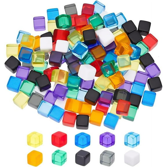 140Pcs 10 Colors 7.5mm Blank Dice Acrylic Dice Cubes Assorted Color No Hole Beads with Storage Box for Dice DIY Making Party Favor