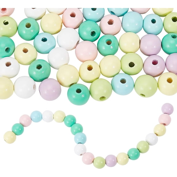 140Pcs 7 Color Candy Wooden Round Beads 15mm Large Hole DIY Crafts & Jewellery Making