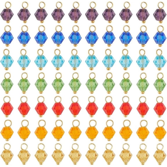 140Pcs 7 Colors Clear Glass Drop Beads Dangle Charms Faceted Glass Charms for Jewelry Making Bicone Glass Beads Pendants for DIY Necklace Earrings Making 10x6mm