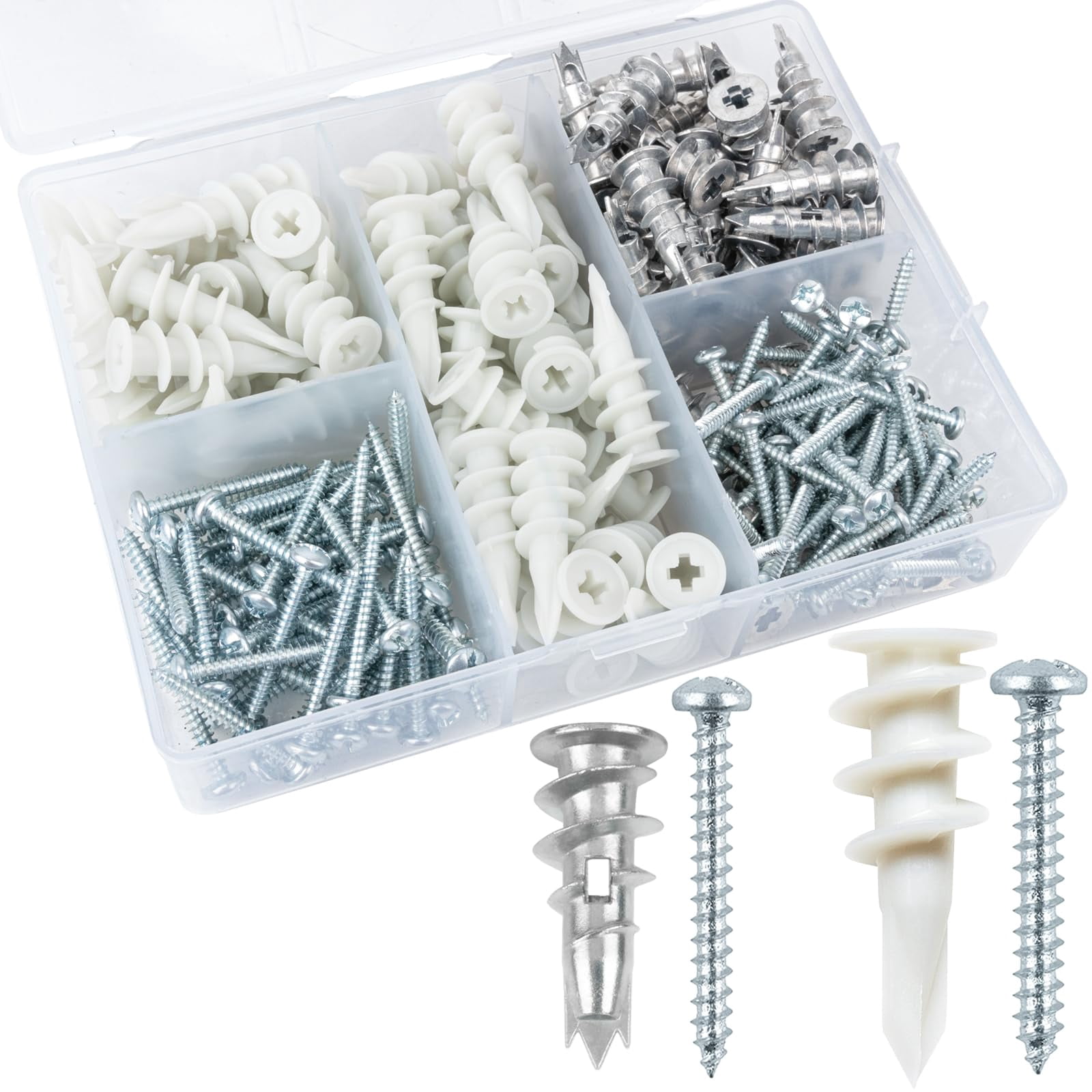 140Pcs #8 Self Drilling Drywall Anchors with Screws Kit, Heavy Duty Dry Wall Anchors for Hanging Sheetrock, 50 Self-Tapping Plastic Drywall Hangers 50 Sheet Rock Screws, Mounting Hardware -75LB