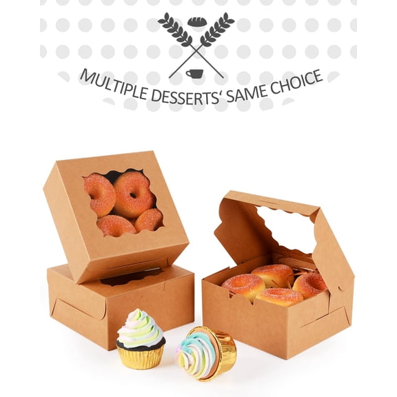 140Pcs Brown Bakery Box with Window 6x6x3 Inch Macaron Boxes for Party Mini Cookie Pastry
