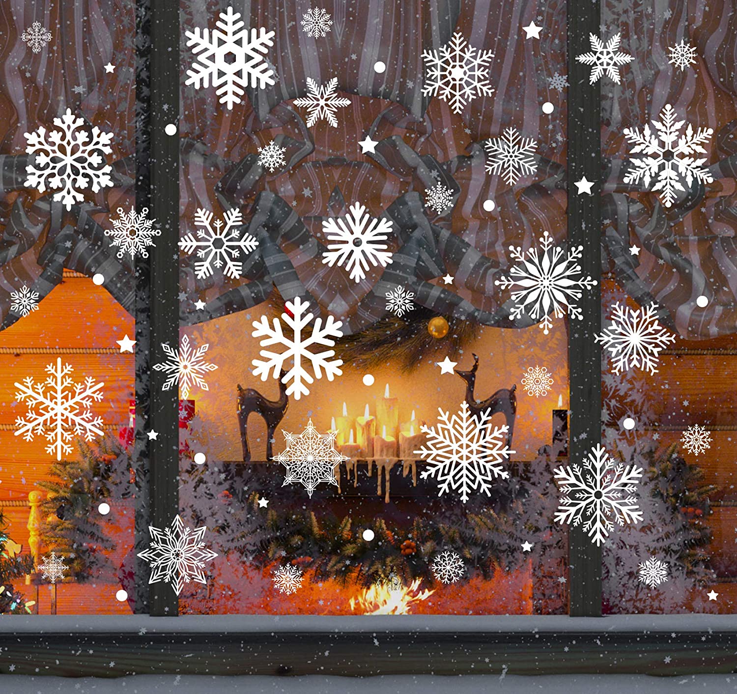 140Pcs Christmas Snowflakes Window Stickers White Clings Static Snow Flakes Reusable Decals Decorations for Xmas Party Window Mirror Fireplace (8 Sheets)