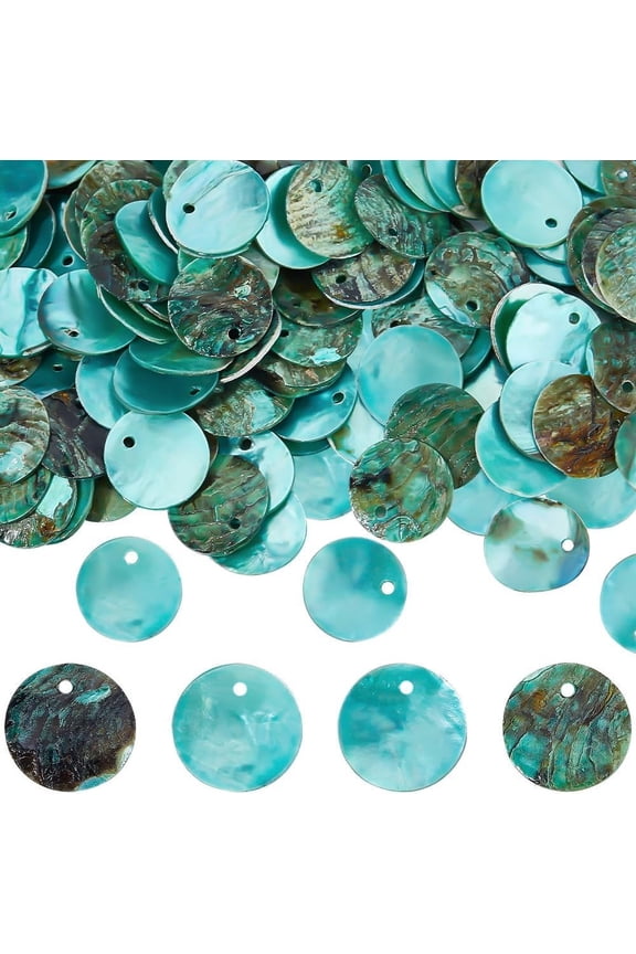 140Pcs Dyed Natural Akoya Shell Pendants Disc Charms Pale Turquoise 15x1mm Hole: 1.2mm DIY