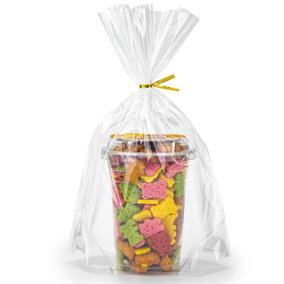 140Pcs Flat Bottom Cellophane Bags, 5.9x9x2.4" Clear Goodie Baggies with Twist Ties for Party Favor Packaging, Cookie, Popcorn, Candy, Mug Wrapping