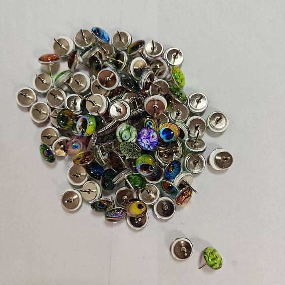 140Pcs Glass Push Pins with Platinum Iron Pins Mixed Color 14.2mm 100pcs/set