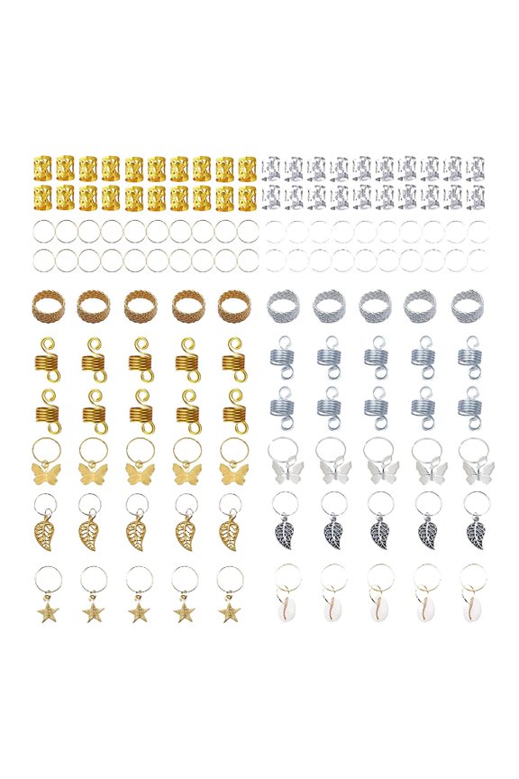 140Pcs Hair Braiding Beads, Multiple Styles Rings s Clips Metal Retro Style Hair Jewelry Hoops Hair Dreadlocks for Women Braids