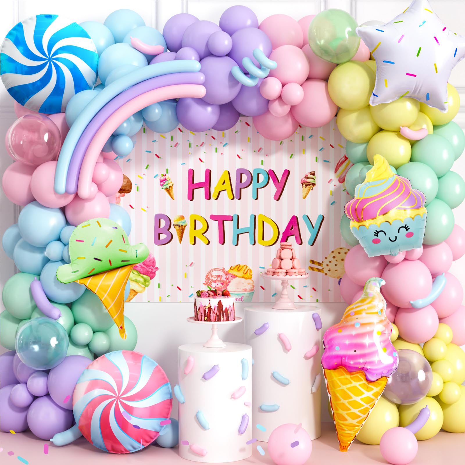 140Pcs Ice Cream Party YPF5 Decorations Birthday Supplies for Pastel