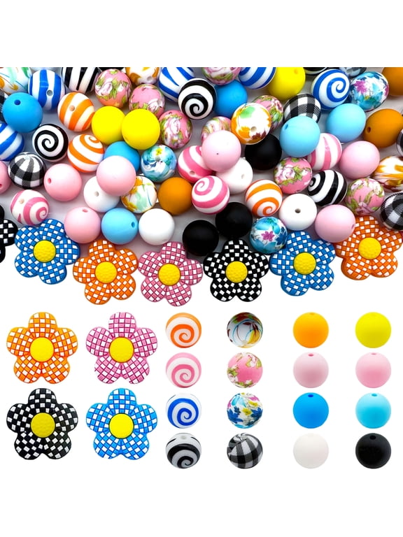 140 Swirl Floral Silicone Beads, Count Mixed Shape Printed Plaid Flower，silicone focal beads