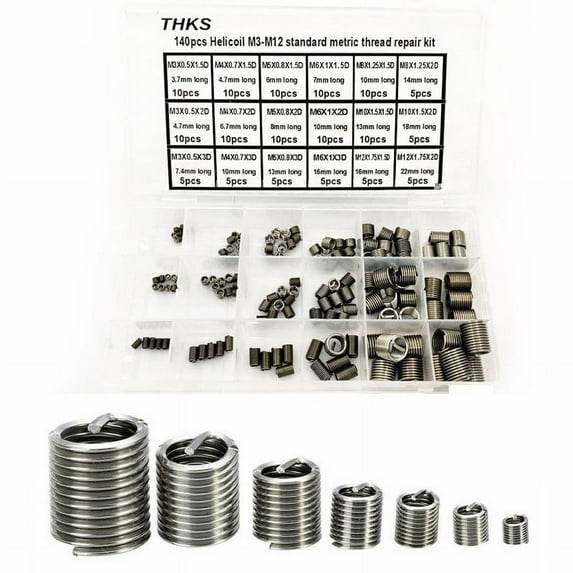 140Pcs Stripped Thread Rethread Helicoil Repair Insert Kit Metric M3-M12