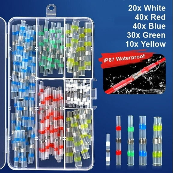 140Pcs Waterproof Solder Seal Sleeves Heat Shrink Butt Wire Connectors Terminals