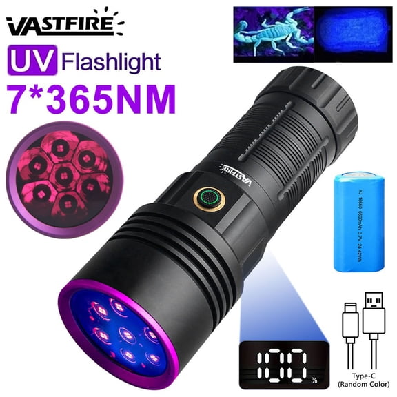 140W 365NM UV Black Light LED Flashlight, USB Rechargeable Ultraviolet Inspection Torch For Pet Urine Scorpion Detection