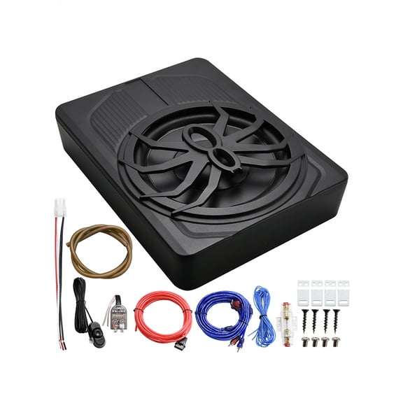 140W Active Under-Seat Car Subwoofer 10", Blue Ambient LED Slim Design for Work Trucks, Fleet Vehicles, and Space-Constrained Cabs