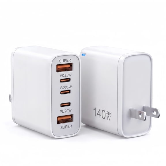 140W GaN+ USB C Charger Laptop Fast Charger PD PPS 5-Port USB C Wall Charger Power Adapter - White