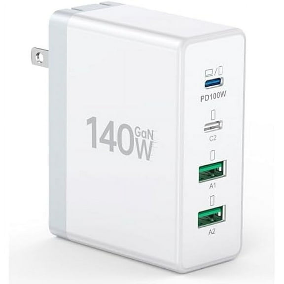 140W Mac Book Pro Charger,4 Port Flat Charging Station for Apple Type c Fast Wall Charger,USB C Port MacBook Pro &MacBook Air Adapter Plug Block for iPhone 16/15/14/13Pro Max, iPad, AirPods 4,Samsung