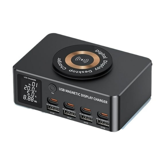 140W Multi USB-C Fast Charging Station Wireless Charger with LED Display PD QC 3.0 Quick Charge