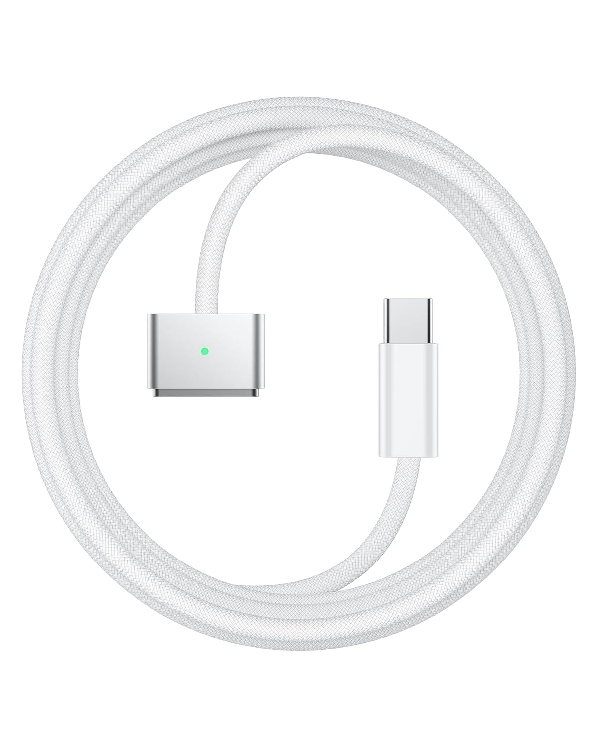 140W Type-C to Magsafe3 Charging Cable, Compatible with Mac Models Pro/Air (2021-2025 M1/M2/M3/M4), Detachable Laptop Power Cord, Nylon Braided Fast Charge(White 6.6FT/2M)