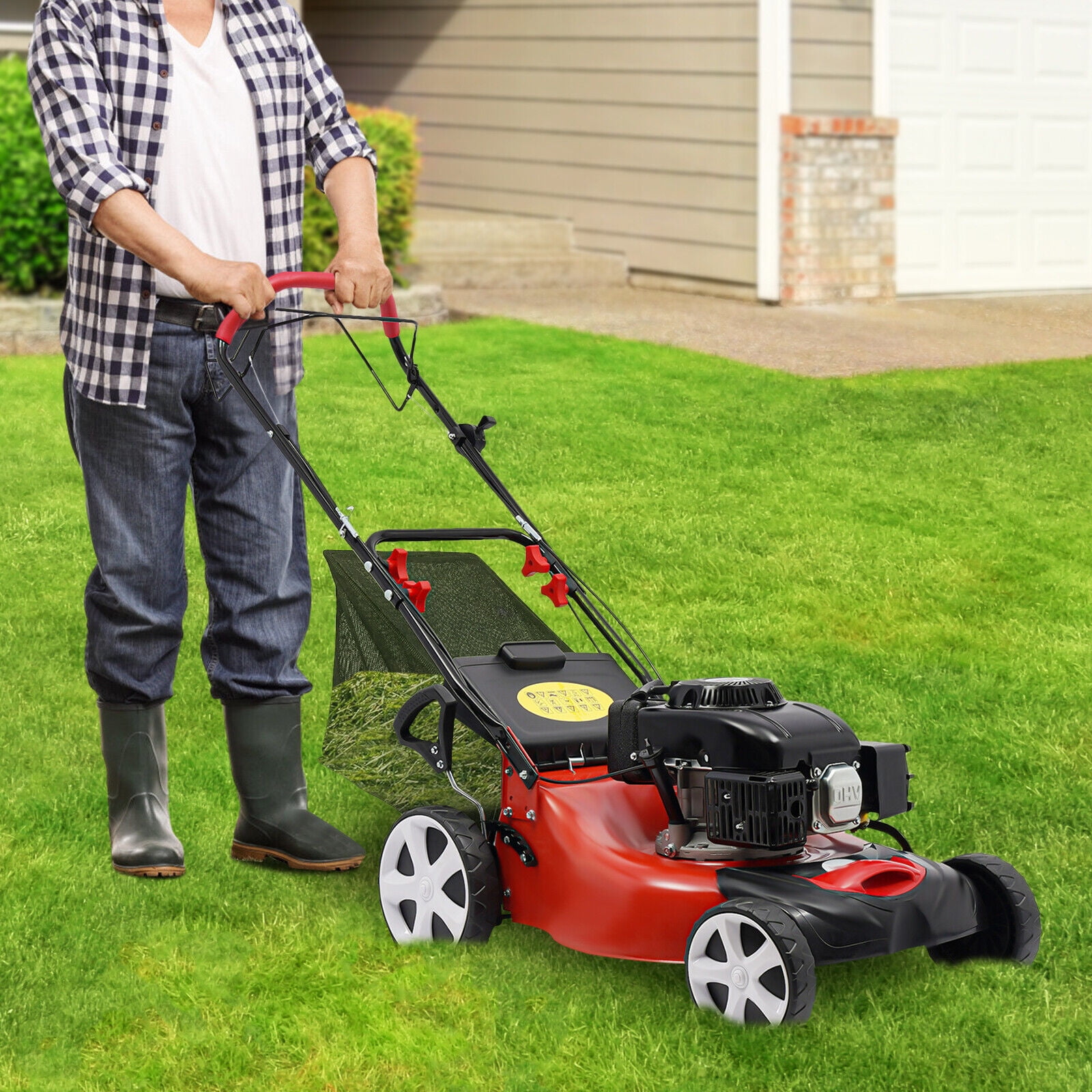 140cc High Wheel FWD Gas Walk Behind Self Propelled Lawn Mower