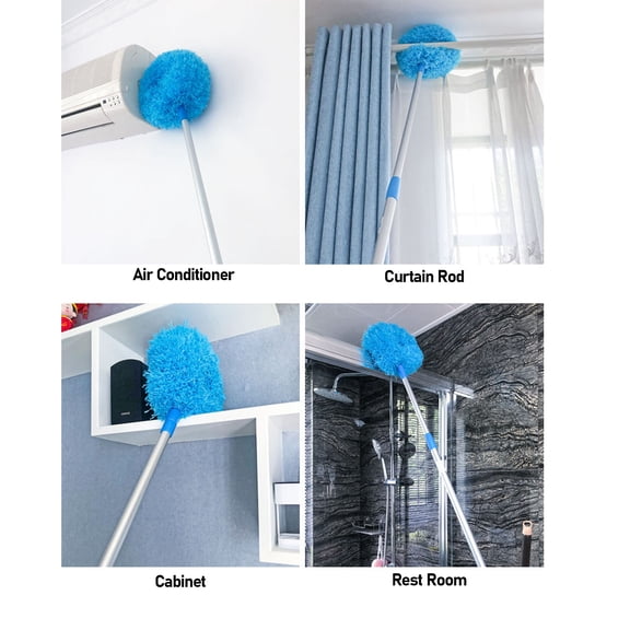 140cm Round Ceiling Fan Duster with Extension Pole, 360-Degree Rotating Soft Fiber Dusting Brush for High Ceilings and Furniture