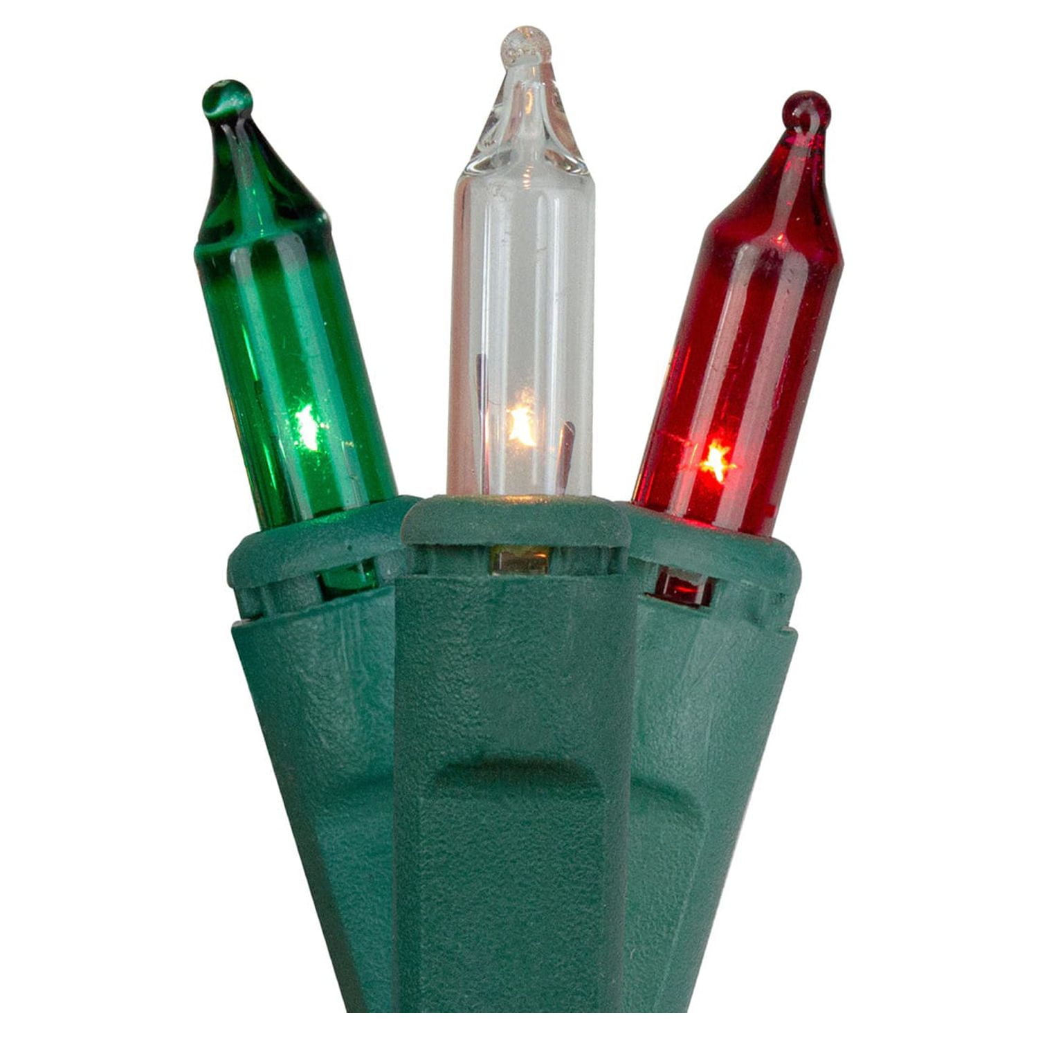 140ct Red Green Clear Everglow Chasing Mini Christmas Lights - 48ft Green Wire