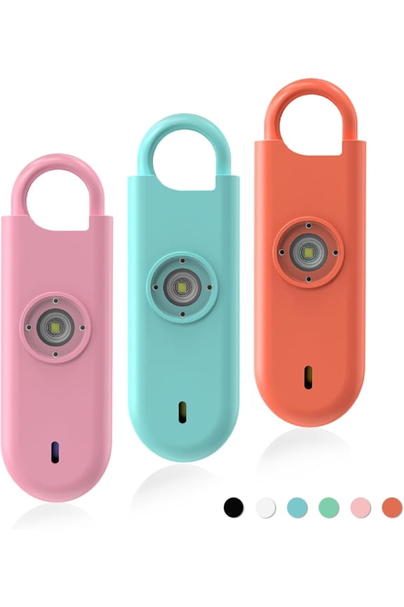 140dB Personal Safety Alarm for Women, 3 Pack Safe Alarm Protection Keychain with Strobe Light & Low Battery Notice, Security Siren Self Defense for Seniors Colle Girls, Blue+Pink+Oran
