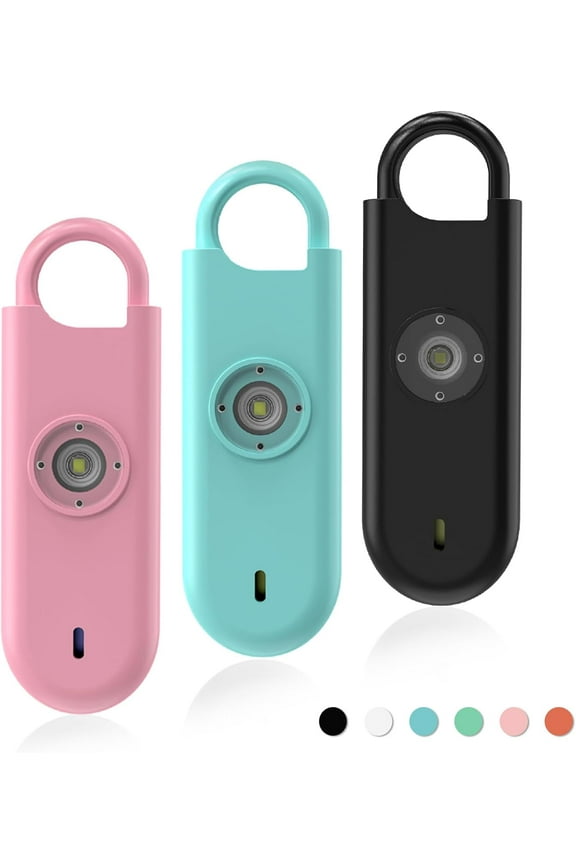140dB Personal Safety Alarm for Women, 3 Pack Safe Alarm Protion Keychain with Strobe Light & Low Battery Notice, Security Siren Self Defense for Seniors College Girls, Pink+Blue+Black