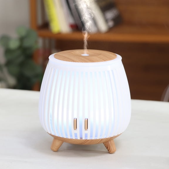 140ml Essential Oil Diffuser, USB Ultrasonic Aroma Diffuser with Vertical Cutout Design, Colorful Lights, Wood-Grain Base, Quiet Mini Humidifier for Home Bedroom Office