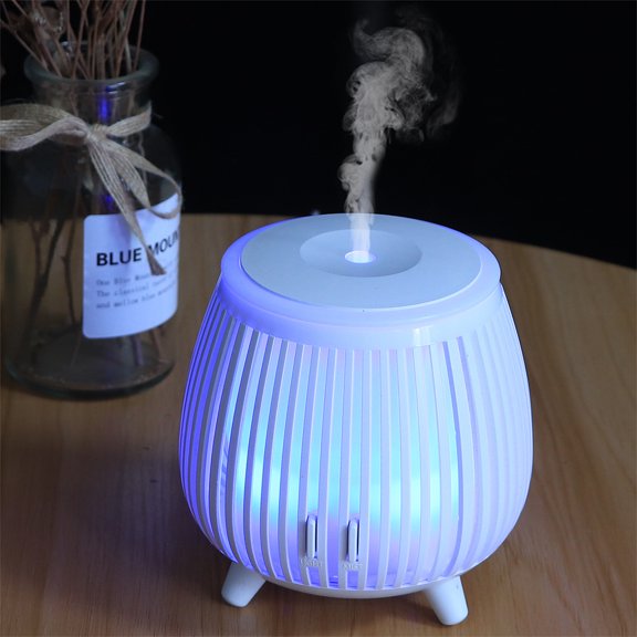 140ml Essential Oil Diffuser, USB Ultrasonic Aroma Diffuser with Vertical Cutout Design, Colorful Lights, Wood-Grain Base, Quiet Mini Humidifier for Home Bedroom Office