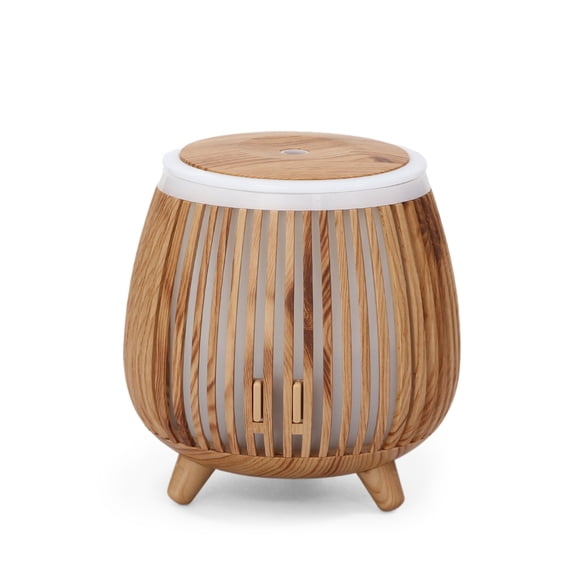 140ml Ultrasonic Aromatherapy Essential Oil Diffuser & Humidifier, Vertical Hollow Stripe Design with Colorful Ambient Light, Quiet Auto Shut-Off, Wood Grain Base for Home Office