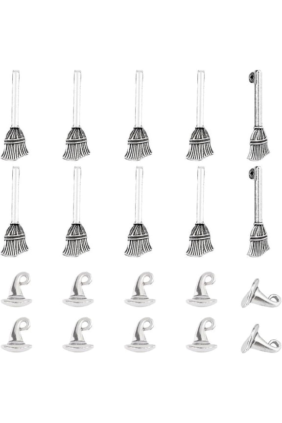 140pcs 2 Style Witch Hat and Broom Jewelry Pendant Tibetan Style Charms Themed Style Necklace Decoration for DIY Earrings Necklace Bracelet Jewelry Supplies