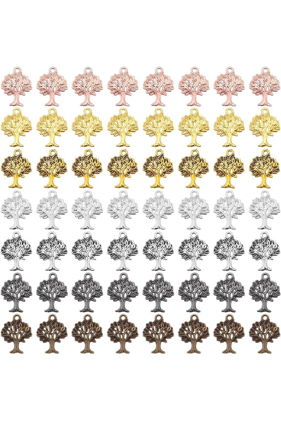 140pcs 7 Colors Tree of Life Charms 21x16mm Tree of Life Pendants Jewelry Charms Family Tree Pendant Tibetan Metal Charms for Necklaces Bracelets Earrings DIY Jewelry Crafts Making