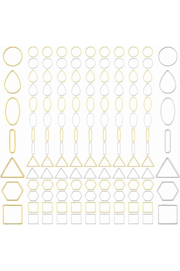 140pcs 7 Styles Beading Hoops for Jewellery Making Earring Making Supplies Square Round Teardrop Frame Connectors Rings Triangular Earrings Bezels for DIY Crafts Silver Golden
