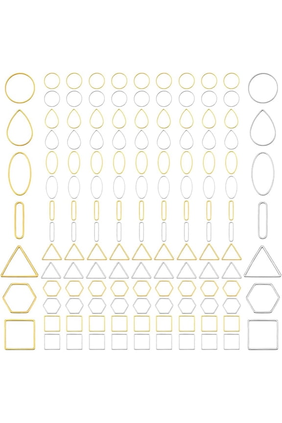 140pcs 7 Styles Beading Hoops for Jewellery Making Earring Making Supplies Square Round Teardrop Frame Connectors Rings Triangular Earrings Bezels