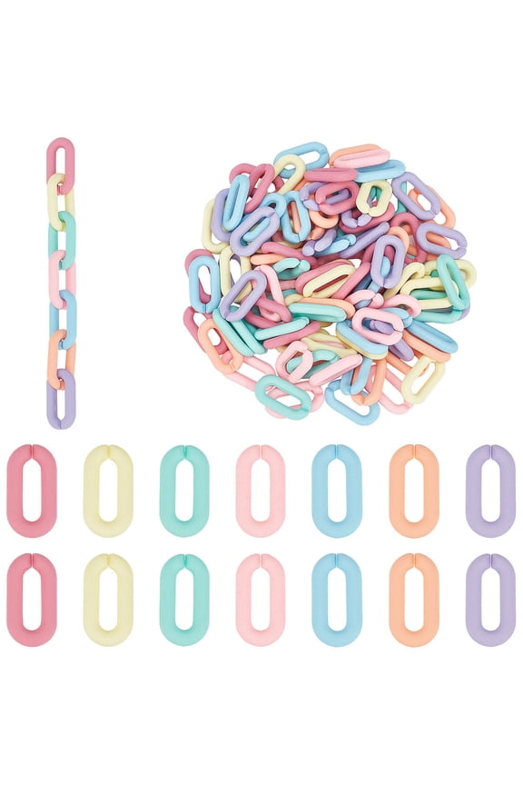 140pcs 7 colors Acrylic U-shaped Open Link Ring Quick Link Connector Oval for Jewelry Paperclip Chain Making Mixed color 20.5x11x3.5mm Inner Diameter: 14x4mm 20pcs/color