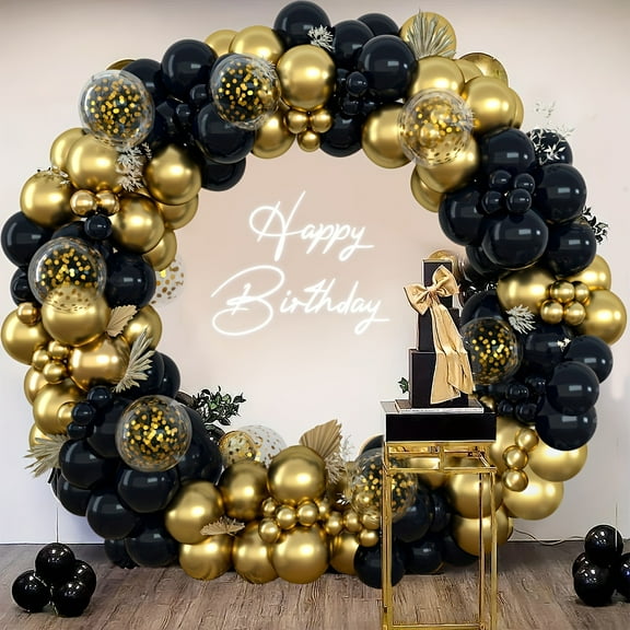 140pcs Black And Golden Latex Balloon Garland Arch Kit, Confetti Balloons For Graduation, Bachelorette, Father'S Day, New Year, 30Th 40Th 50Th Birthday Party, Wedding, Prom, Anniversary.