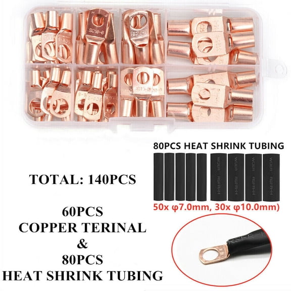 140pcs SC Copper Wire Lugs Battery Cable Ends Terminal Connectors Assortment USA