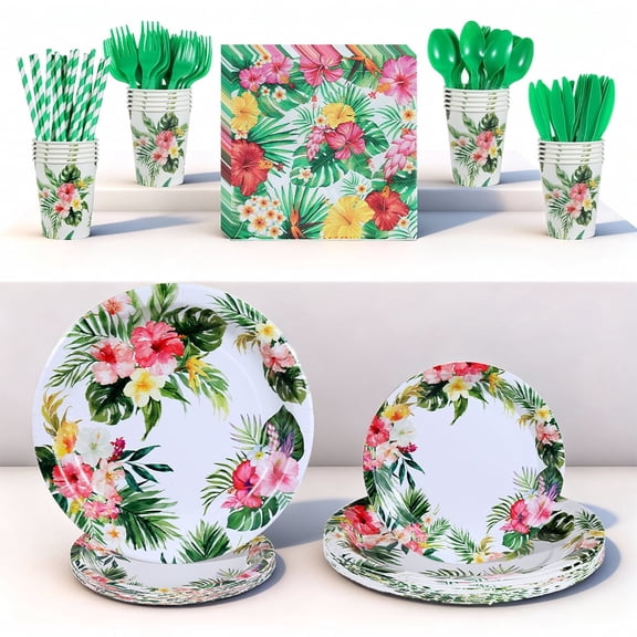 140pcs Summer Vacation Party Supplies Decorations Serve 20, Paper Plates and Napkins Set, Disposable Party Decorations, Plastic Forks Knives Spoons, Paper Plates Napkins Cups Baby Shower Birthday Wed