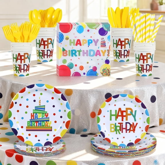 140pcs Yellow Castle Birthday Party Supplies Decorations Serve 20, Paper Plates and Napkins Set, Disposable Party Decorations, Forks Knives Spoons, Paper Plates Napkins Cups Baby Shower Birthday