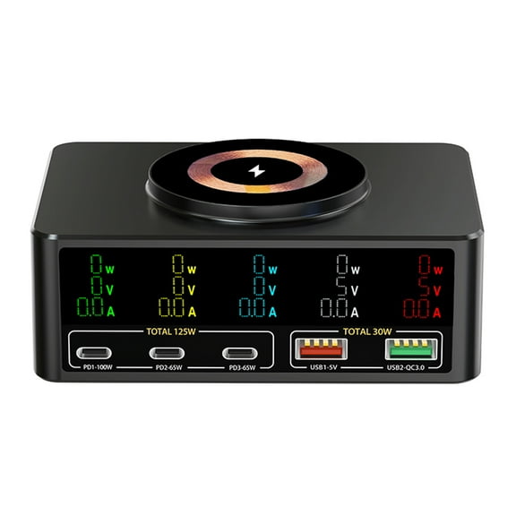 140w 140W Power Fast Charging Hub USB Charger Station Multi Port Desktop Multi-Port USB Charging 15W Magnetic Wireless Fast Charging Real-time Current Display For Cell Phone Laptop