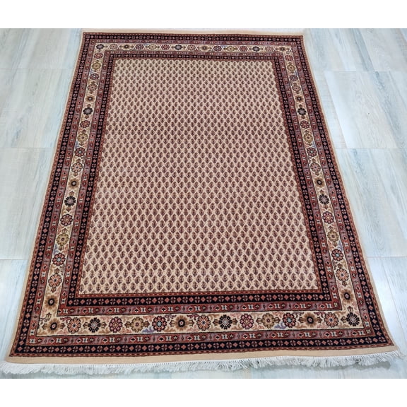 140x200 cm Flower Mir Classic Hand Knotted Area Rugs Cream Paisley Allover Rug