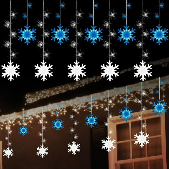 141" 155LED Twinkleb Snowflake Light, LED Snowflake Christmas Lights Indoor or Outdoor Dcor for Home, Garden, Lawn (Blue and White)
