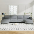 thumbnail image 1 of 141.5" Cloud Couch, Sectional Couches for Living Room, Large 6 Seater U-Shaped Sofa with Movable Ottoman, Fabric Couch with Arm Pockets for Apartment Office, 1 of 10