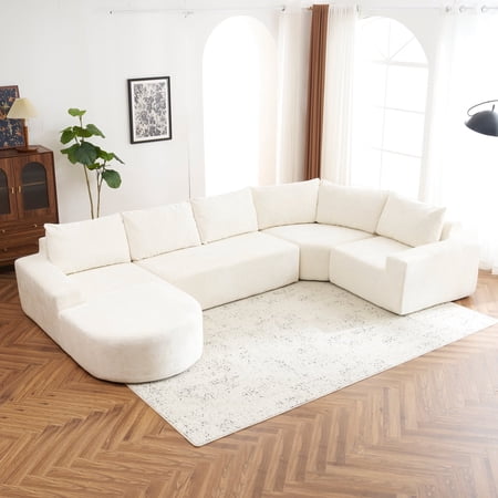 141.7" Oversized Modular Sofa Cloud Sectional Sofa Set Upholstered Couches U-shaped Sofa with Deep Seat for Living Room, Beige