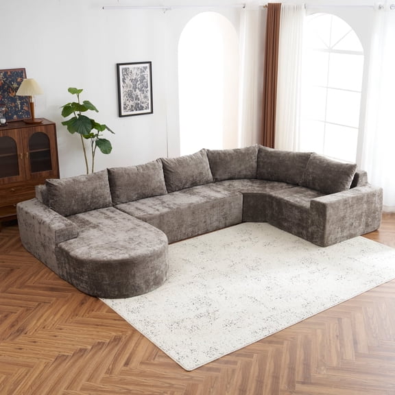 LUCKHAO Oversized U-Shaped Modular Sectional Sofa with Chaise Lounge Chenille Upholstered Deep Seat Cloud Couch for Living Room