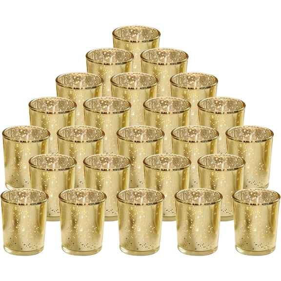 24Pcs Mercury Glass Votive Candle Holders Gold Speckled for Wedding Party Halloween Decor