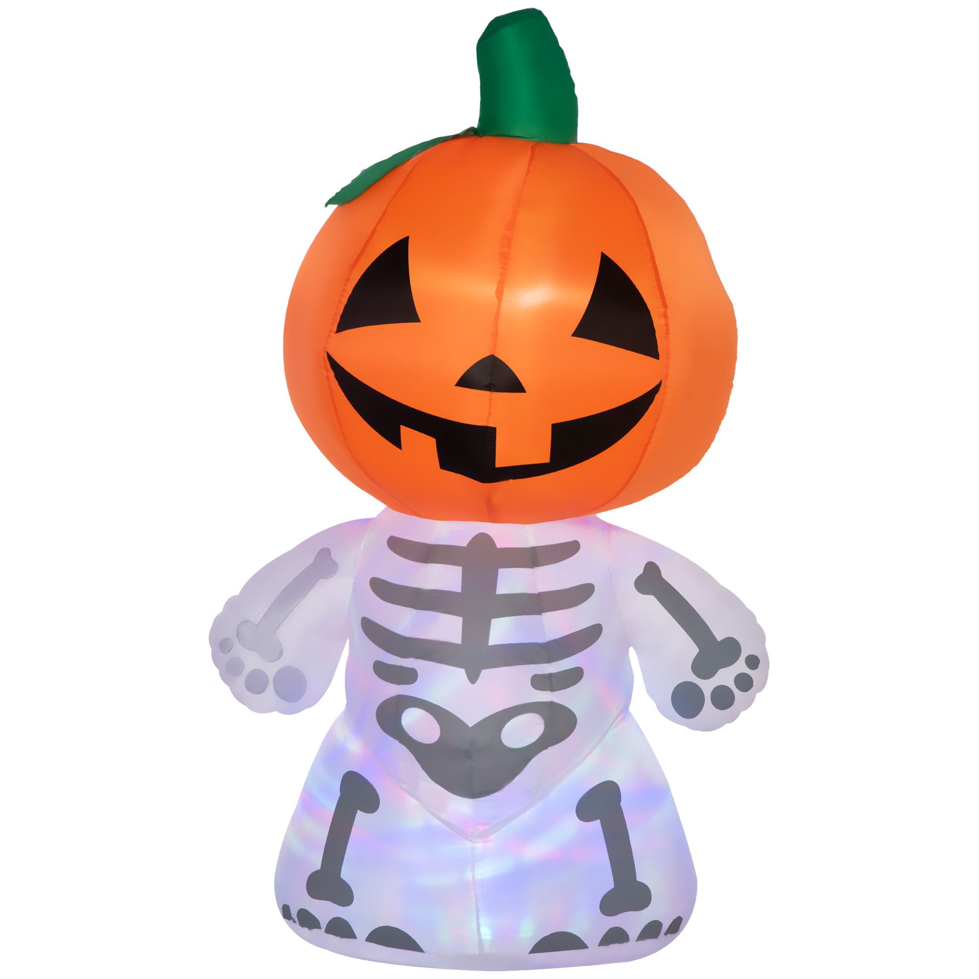 70.75IN Inflatable Skeleton Ghost with Pumpkin Head Rotating Colorful Light LED Halloween Yard Decor